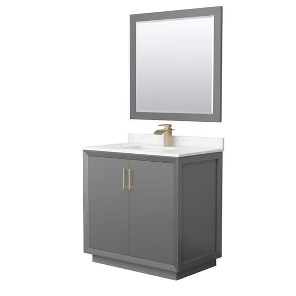 Wyndham Collection Strada 36 in. W x 22 in. D x 35 in. H Single Bath Vanity in Dark Gray with Carrara Cultured Marble Top and 34" Mirror
