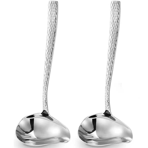 Hammered 18/10 Stainless Steel Sauce Ladle with Pouring Spout and Ergonomic Handle 7.4 Inches
