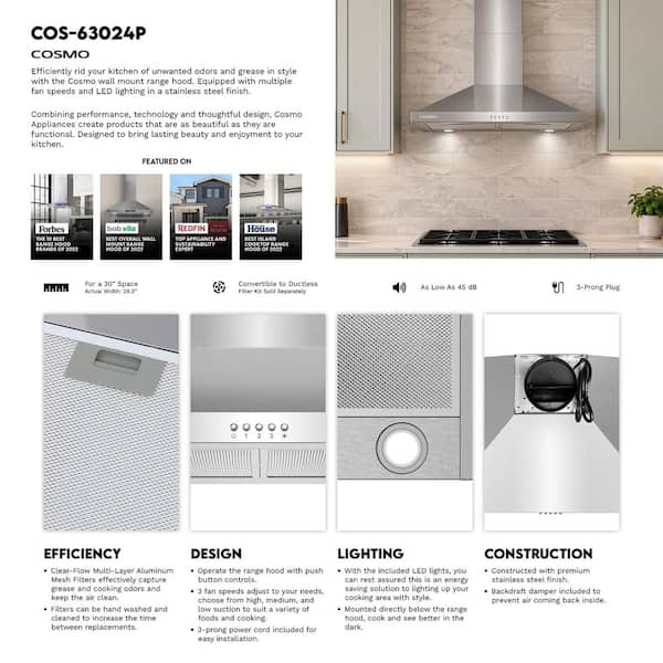 cosmo3567ページ Cosmo 30 in. Nebula Collection 250 CFM Ducted Wall Mount Range