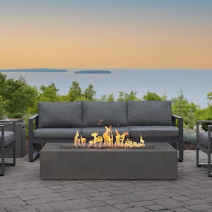Matteau Low 60 in. L x 12 in. H Outdoor Rectangular Concrete Composite Natural Gas Fire Table in Carbon with Vinyl Cover