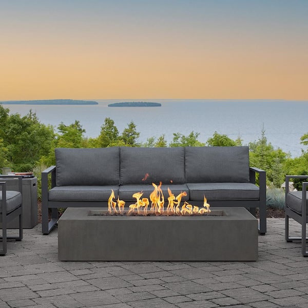 JENSEN CO Matteau Low 60 in. L x 12 in. H Outdoor Rectangular Concrete Composite Natural Gas Fire Table in Carbon with Vinyl Cover