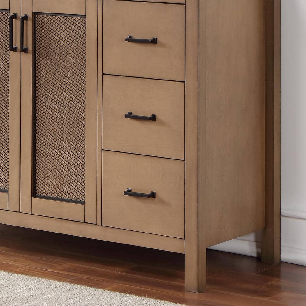 Hadiya 60" Brown Pine Vanity with White Composite Stone Countertop