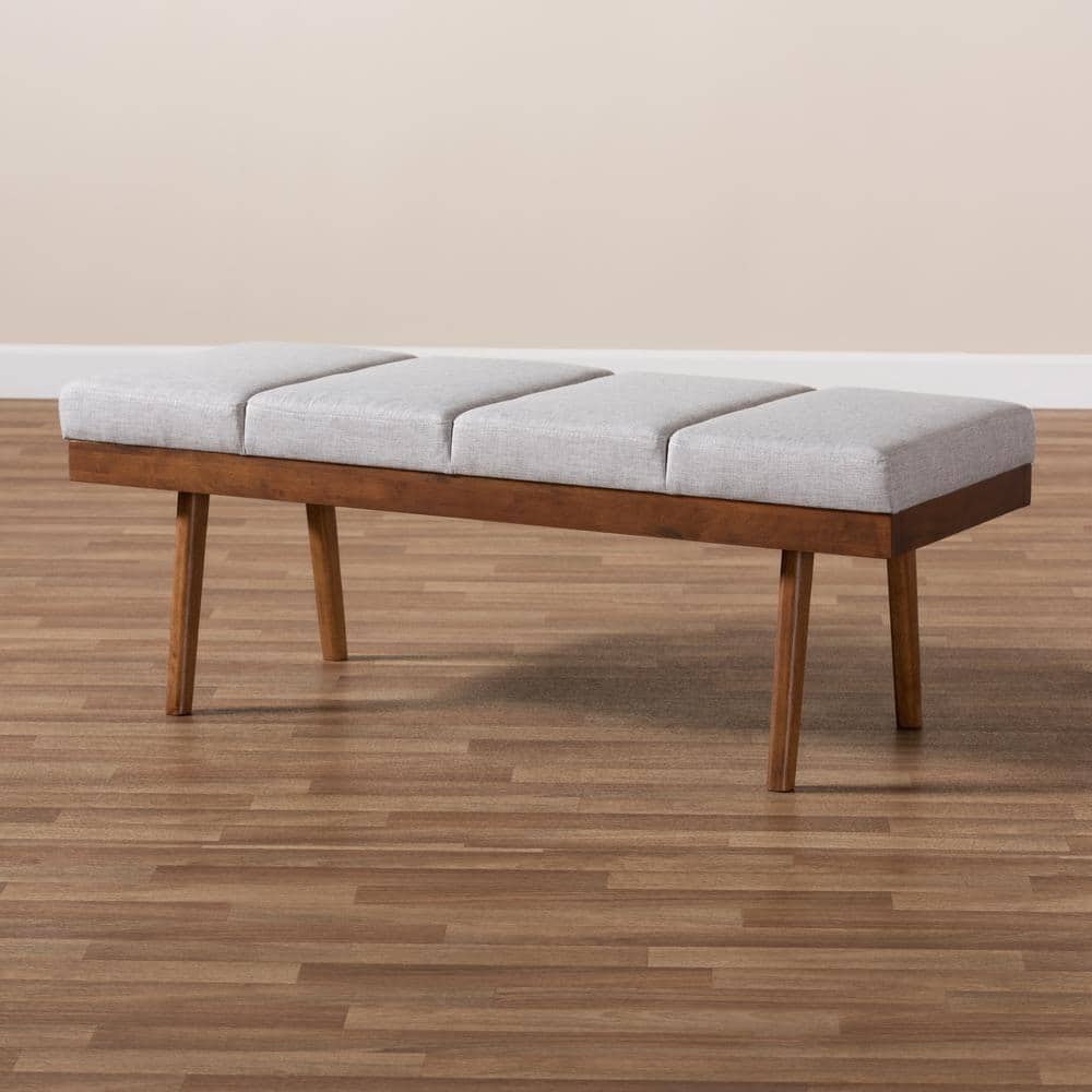 Larisa Beige and Walnut Brown Upholstered Wood Bench