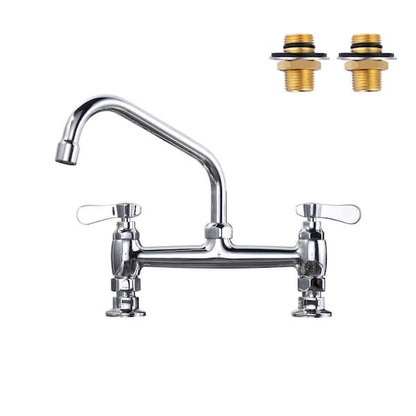 VEVETTA Vecm Double-Handle Deck Mounted Standard Kitchen Faucet 8 in. Swivel Spout in Polished Chrome