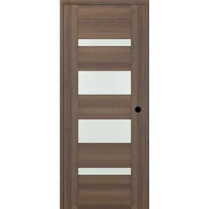 Vona 07-01 DIY-Friendly 36 in. x 80 in. Left 4-Lite Frosted Glass Pecan Nutwood Composite Wood Single Prehung Interior