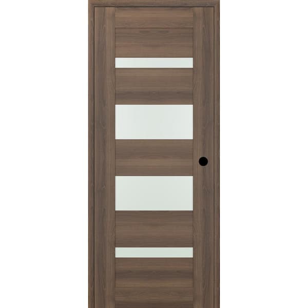 Belldinni Vona 07-01 32 in. x 80 in. Left-Hand 4-Lite Frosted Glass Pecan Nutwood Composite Wood Single Prehung Interior Door