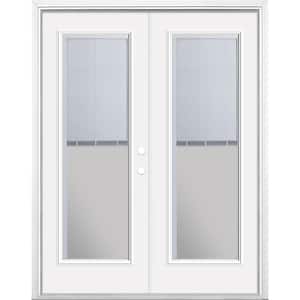 60 in. x 80 in. Primed White Steel Prehung Left-Hand Inswing Mini Blind Patio Door in Vinyl Frame with Brickmold