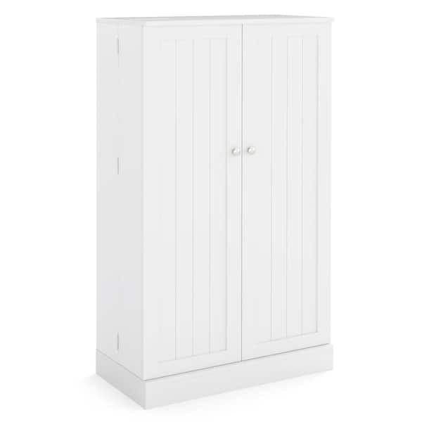 41 in. White Farmhouse Kitchen Pantry Storage Cabinet with Doors Adjustable Shelves