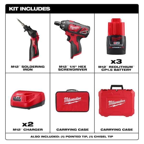 M12 12-Volt Lithium-Ion Cordless Soldering Iron Kit with (2) Batteries, Charger, Hard Case, & M12 Screwdriver Kit