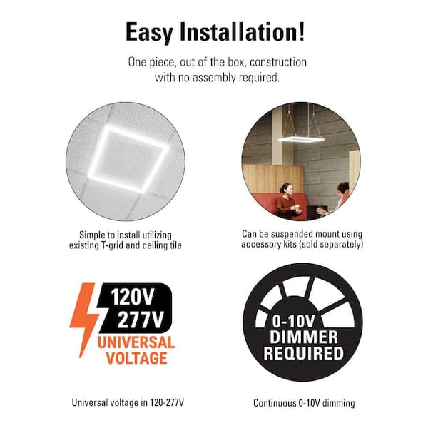 Metalux 2 x 2 ft. Selectable 4500/3200/2000 Lumens, Integrated LED