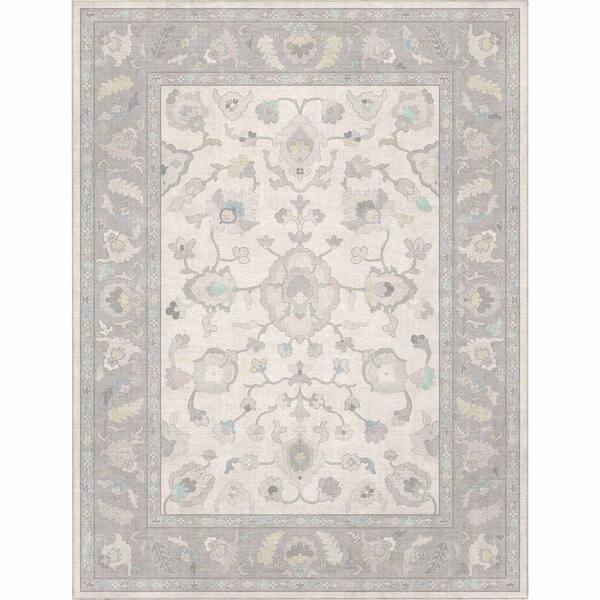 Ushak Konya Boho Updated Traditional, Cream Grey 5 ft. 3 in. x 7 ft. 3 in. Area Rug
