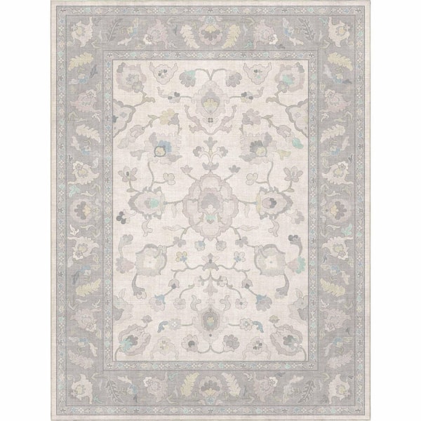 Ushak Konya Boho Updated Traditional, Cream Grey 9 ft. 10 in. x 13 ft. in. Area Rug