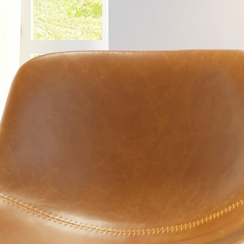 Whiskey Brown Faux Leather Mid-Century Bar Stools, Set of 2