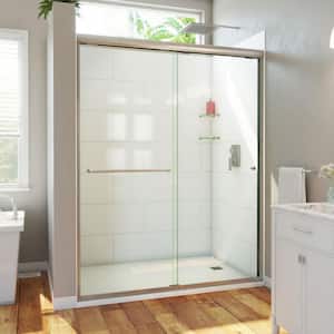 Alliance Pro HV 60 in. W x 76.5 in. H Sliding Semi Frameless Shower Door in Brushed Nickel with Clear Glass