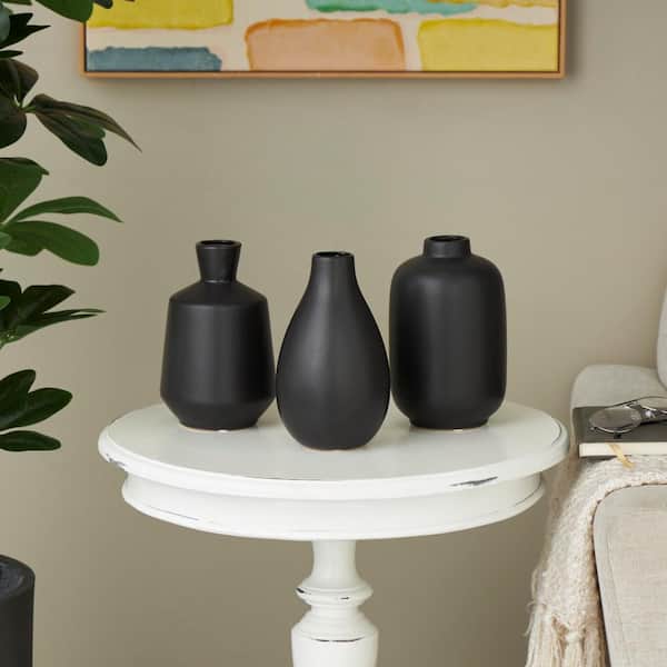 Litton Lane Black Minimalistic Ceramic Decorative Vase with Varying Shapes (Set of 3)