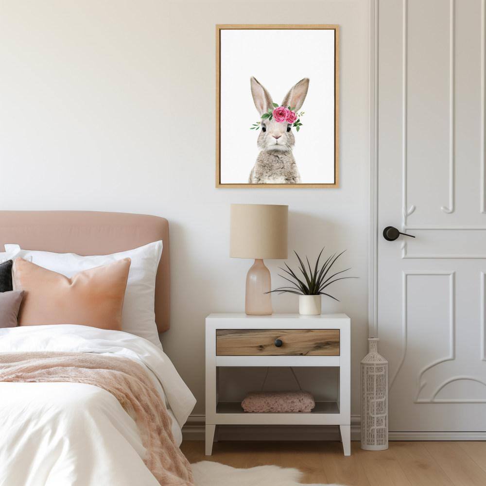 Natural Framed Canvas Flower Crown Bunny Nursery Art