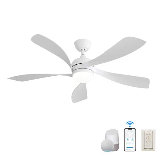 CACI Mall 52 in. Smart Indoor/Outdoor White Ceiling Fan Integrated LED with Light Kit and Remote/App Control