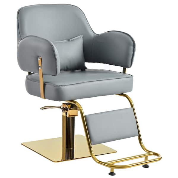 Unbranded Leather Swivel Barber Chairs in Gray Ergonomic Armrest Salon Chair for with Heavy-Duty Hydraulic Pump Adjustable