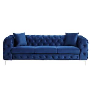 85 in. Square Arm 3-Seater Removable Cushions Sofa in Blue