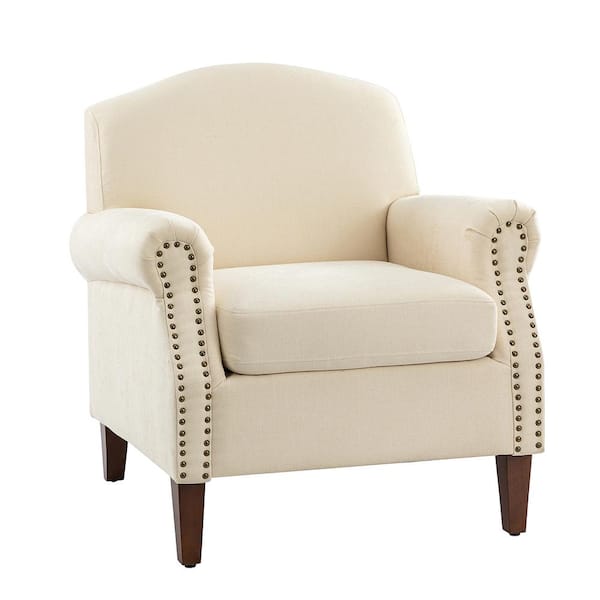 JAYDEN CREATION Gianluigi Ivory Armchair with Nailhead Trims