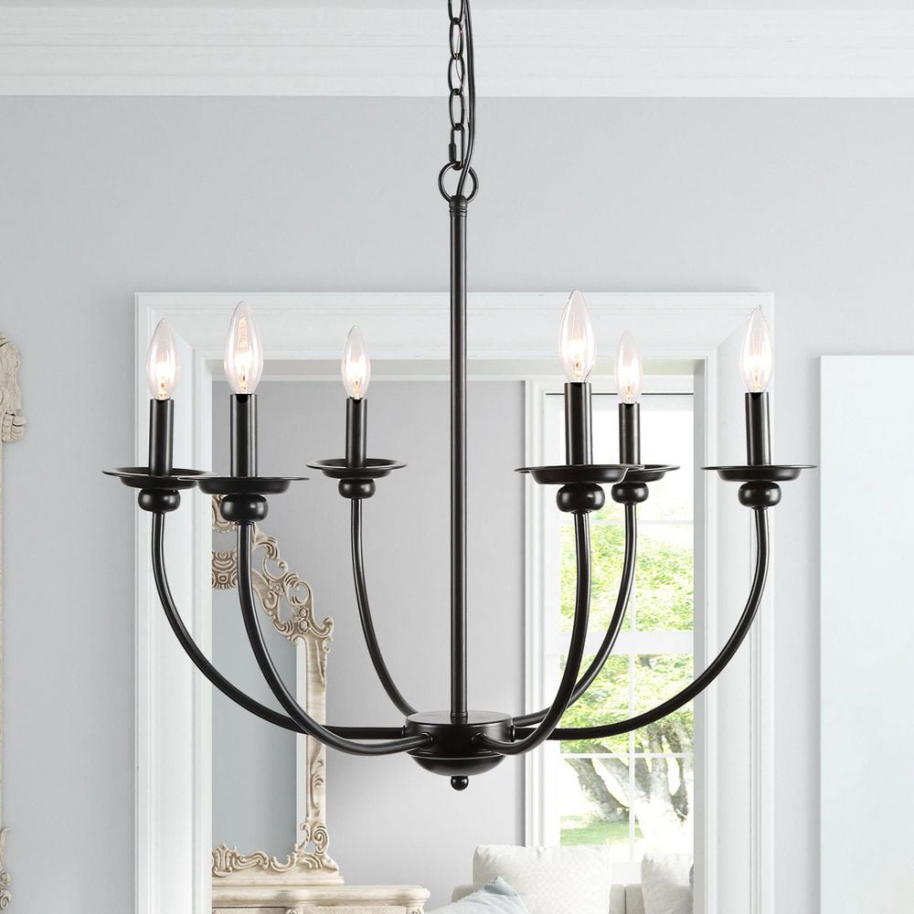 LNC Black Farmhouse Candle Chandelier Light Luraca 6-Light