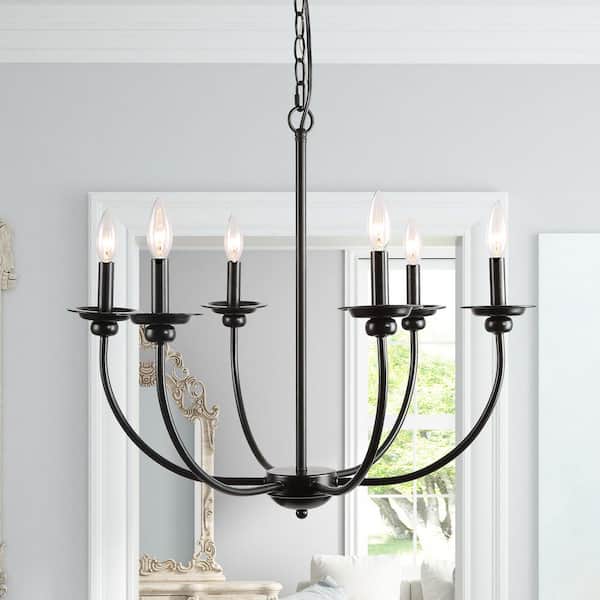 LNC Black Farmhouse Candle Chandelier Light Luraca 6-Light Modern Traditional Chandelier Kitchen Island Pendant Lighting