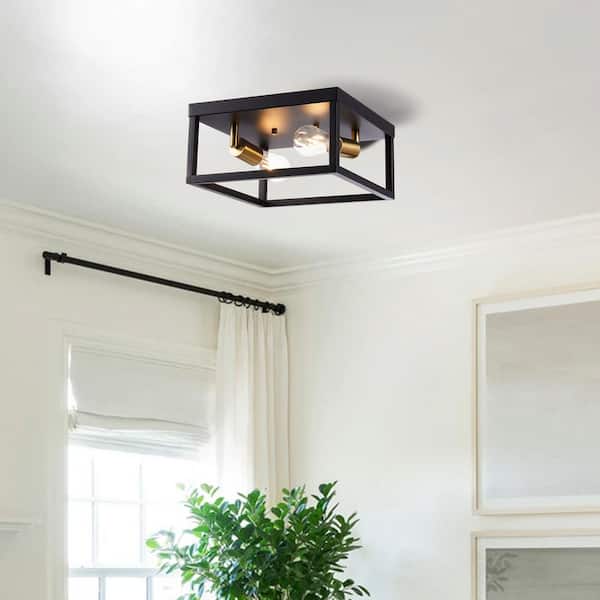 12 in. 2-Light Black Modern Industrial Open Box Flush Mount Ceiling Light