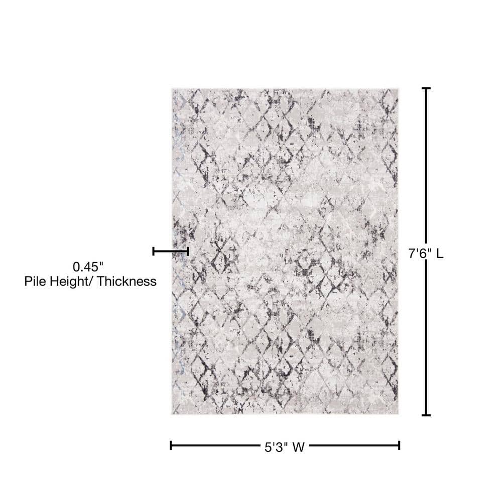 Modish Gray Rectangular Hand-Knotted Area Rug, 5'3" x 7'6"
