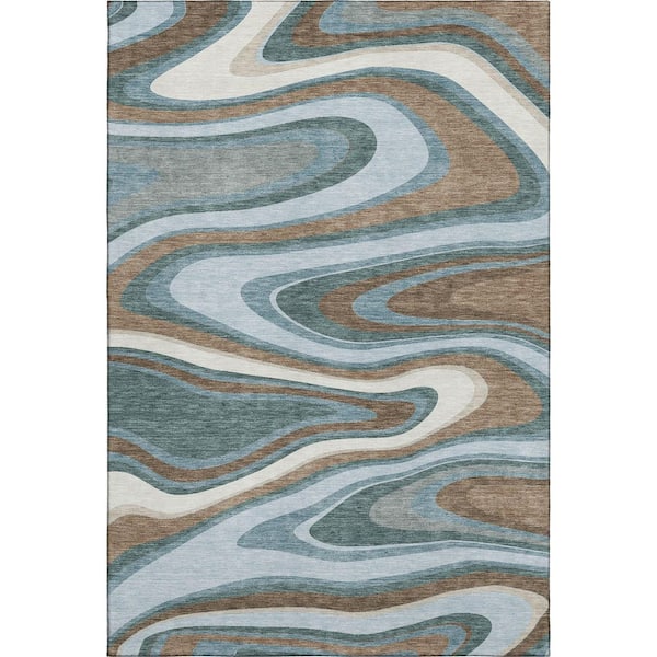 Mayfield Premium Machine Washable Abstract AMF2494 Teal 8 ft. x 10 ft. Area Rug