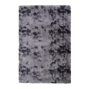 Tie-Dyed in Dark Gray 8 ft. x 10 ft. Fluffy Area Rugs Non-Skid with Faux Fur Back