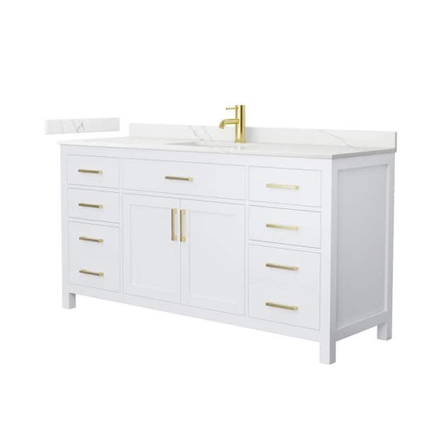 Wyndham Collection Beckett 66 in. Single Freestanding White Bath Vanity with Giotto Quartz Top (Assembled)
