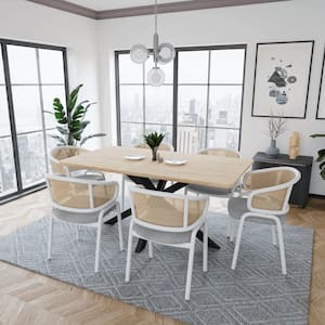 Ervilla Modern Dining Armchair with White Powder Coated Steel Legs and Wicker Back Set of 4, Grey