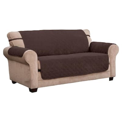 Ripple Plush Chocolate Polyester Secure Fit Sofa Slipcover