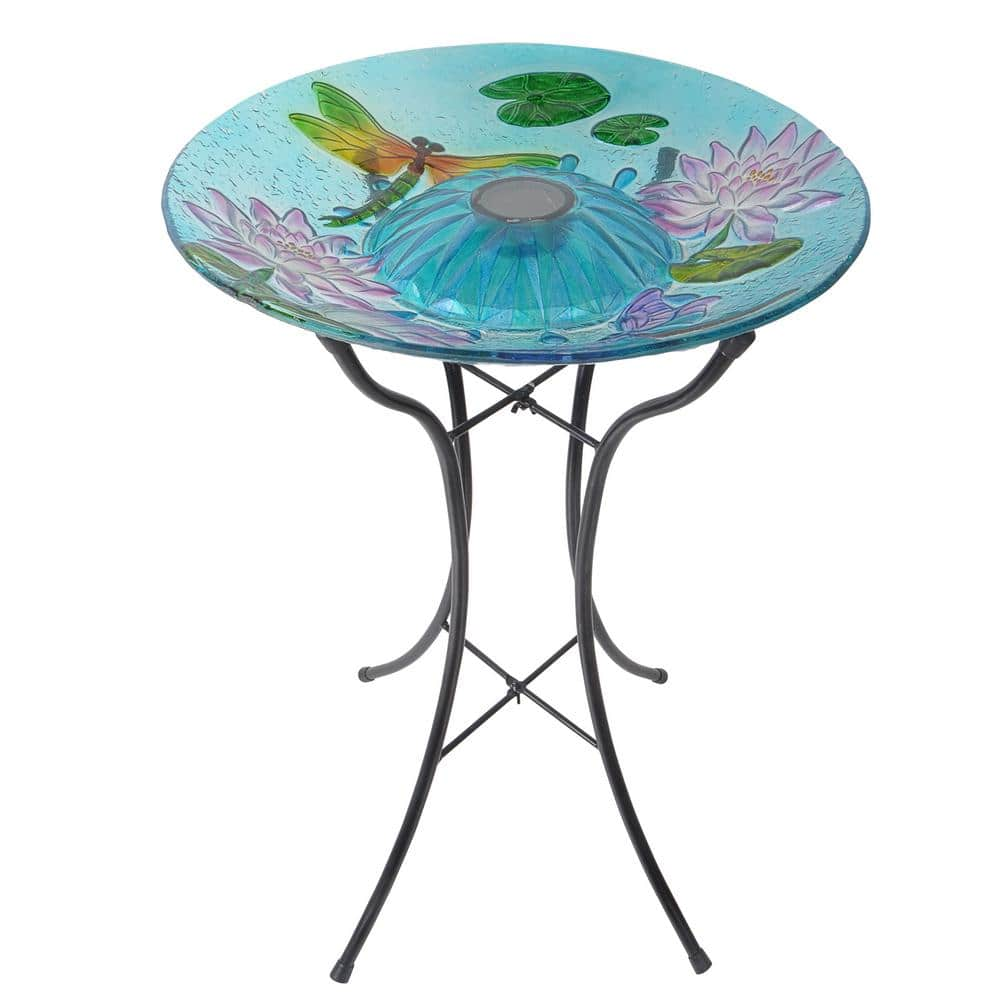 Teamson Home 18 in. Glass Dragonfly Outdoor Fusion Solar Birdbath