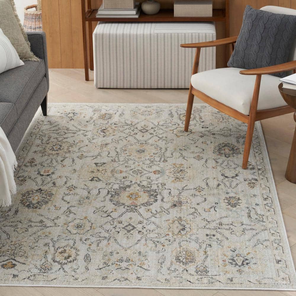 Gray Floral Rectangular Synthetic Rug 5'5" x 7'3"