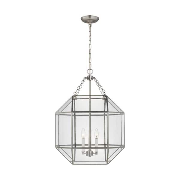 Generation Lighting Morrison 60-Watt Medium 3-Light Brushed Nickel Shaded Pendant Light with Clear Glass Shade