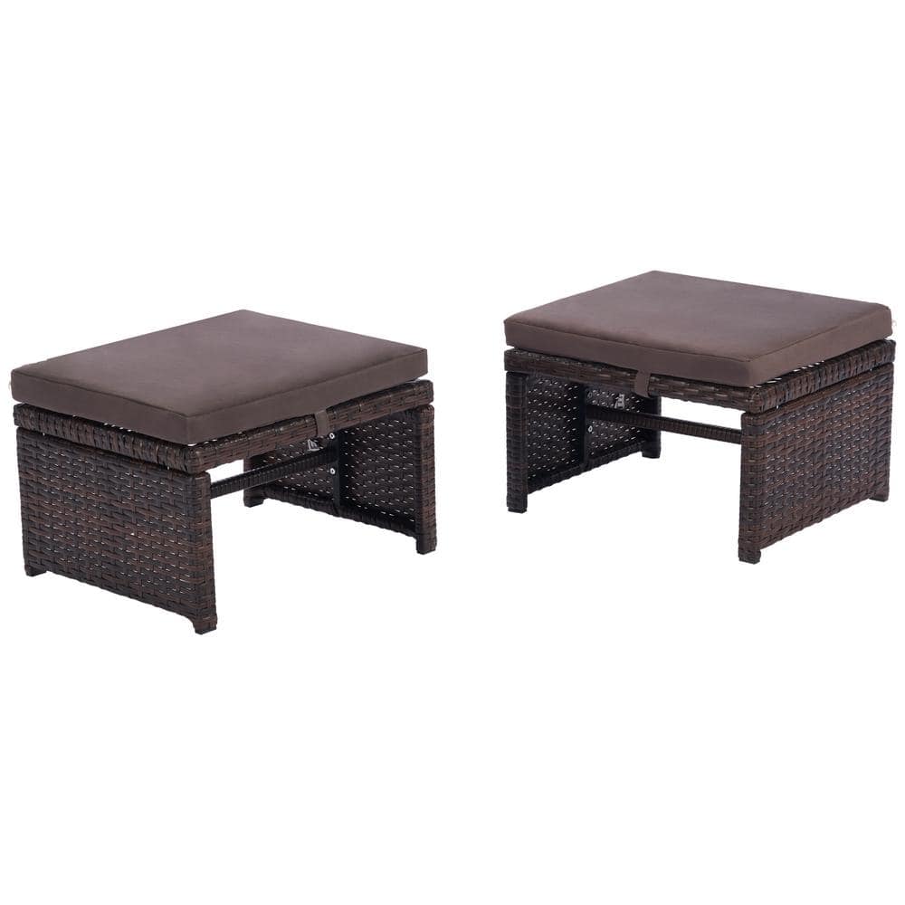 Wicker Outdoor Ottoman Footrest with Dark Gray Cushions (2-Pack)
