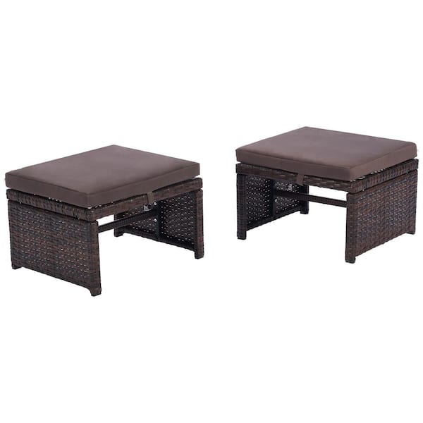 SANSTAR Wicker Outdoor Ottoman Footrest with Dark Gray Cushions (2-Pack)