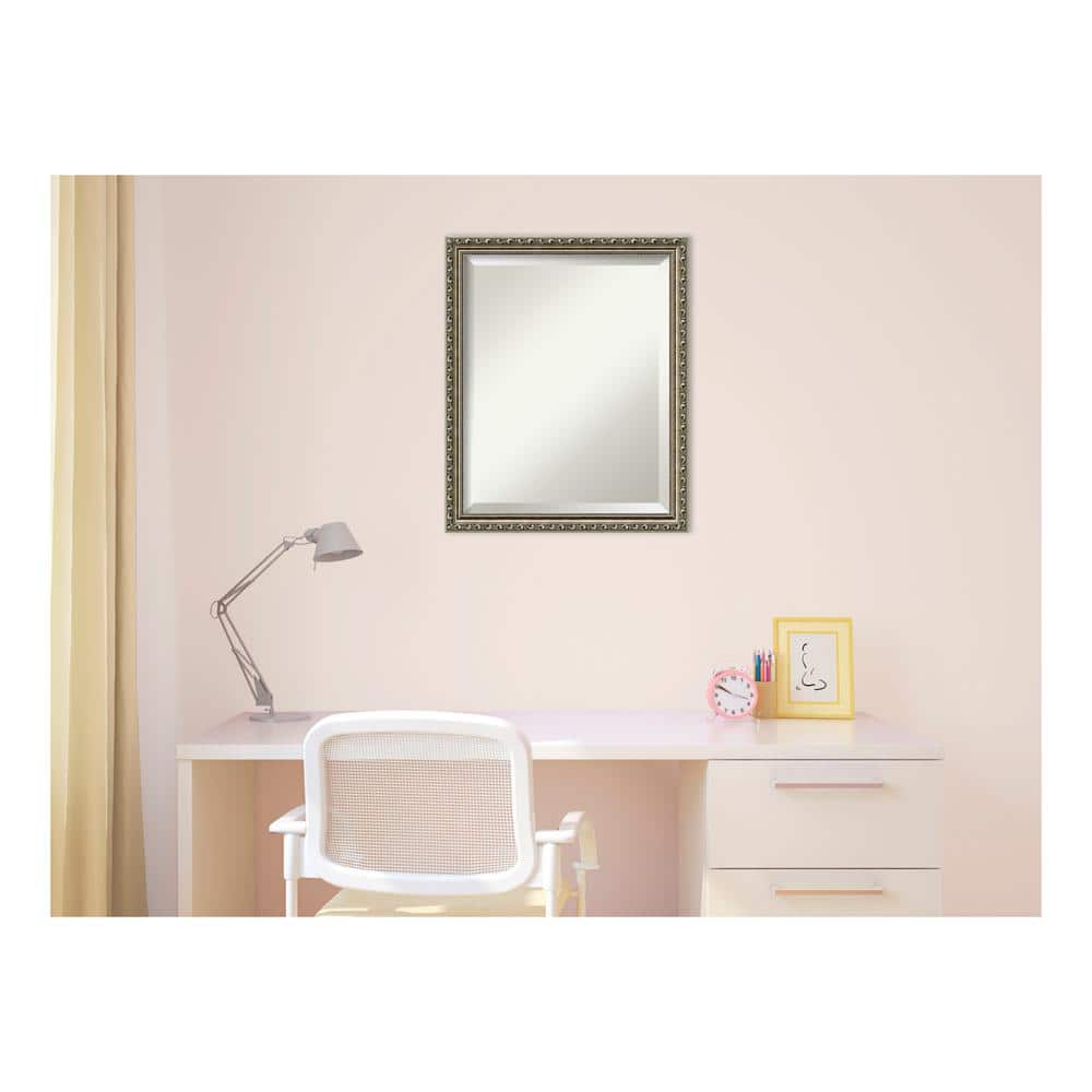Elegant Parisian Silver Full-Length Beveled Wood Mirror