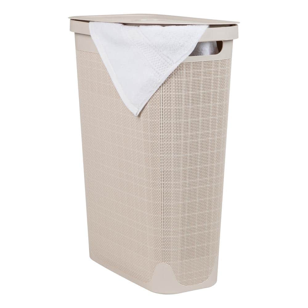 Mind Reader Ivory 23.5 H x 10.75 W x 18.5 D Plastic Modern 40 L Slim Clothes Basket with Lid Rectangle Laundry Room Hamper 40FABHAMP-IVO - The Home Depot