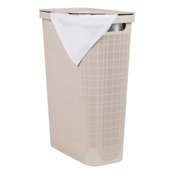 Ivory 23.5 H x 10.75 W x 18.5 D Plastic Modern 40 L Slim Clothes Basket with Lid Rectangle Laundry Room Hamper