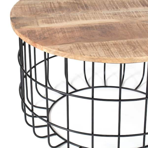 Madeleine Home Auxon 30 In Black Natural Wood Medium Round Wood Coffee Table Mh Tb 818 The Home Depot