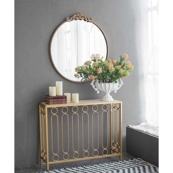 A&B Home 32 in. H x 30 in. W Round Iron Gold Mirror 82189-GOLD-DS