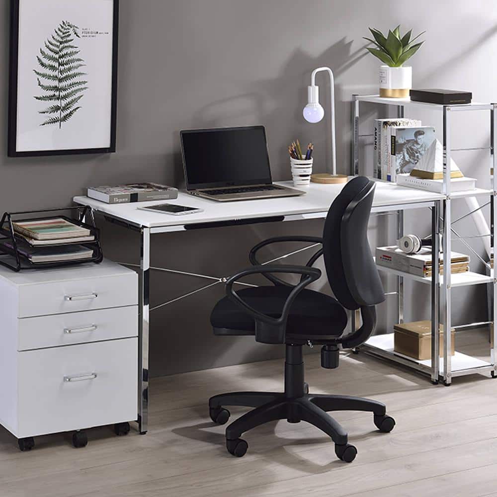 White and Chrome 47" Modern Writing Desk with Drawer