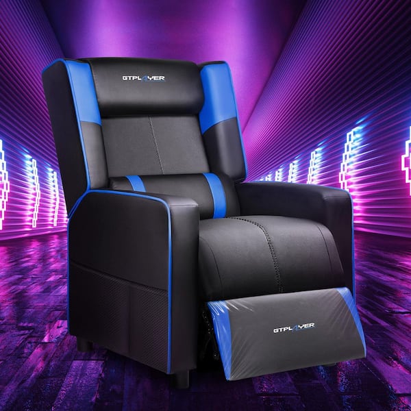 Faux Leather Gaming Chair Lumbar Support Gaming Recliner Chair Racing Style Gaming Sofa in Blue