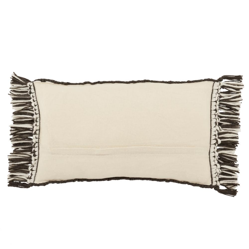 Black and Ivory Rectangular Bohemian Tassel Throw Pillow