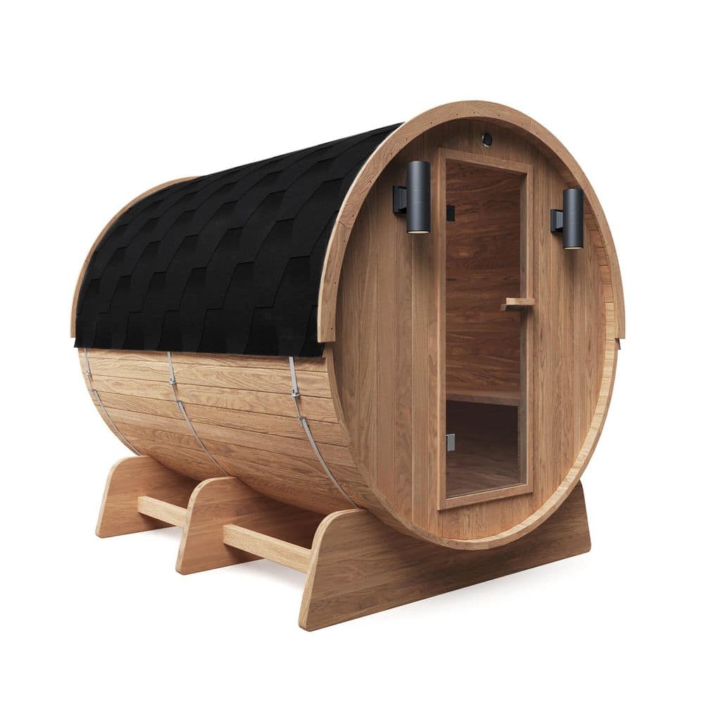 Outdoor Red Cedar Barrel Sauna with Heater and Roof