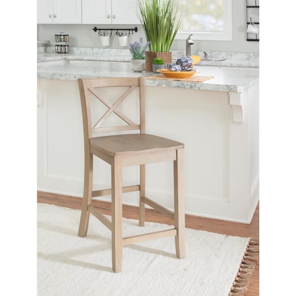 Alexandria 24 in. Graywash X High Back Counter Stool with Wood Seat