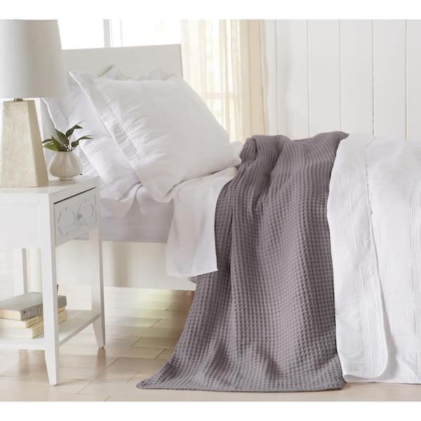 FRESHFOLDS Gray 100% Cotton Twin Lightweight Waffle Weave Blanket