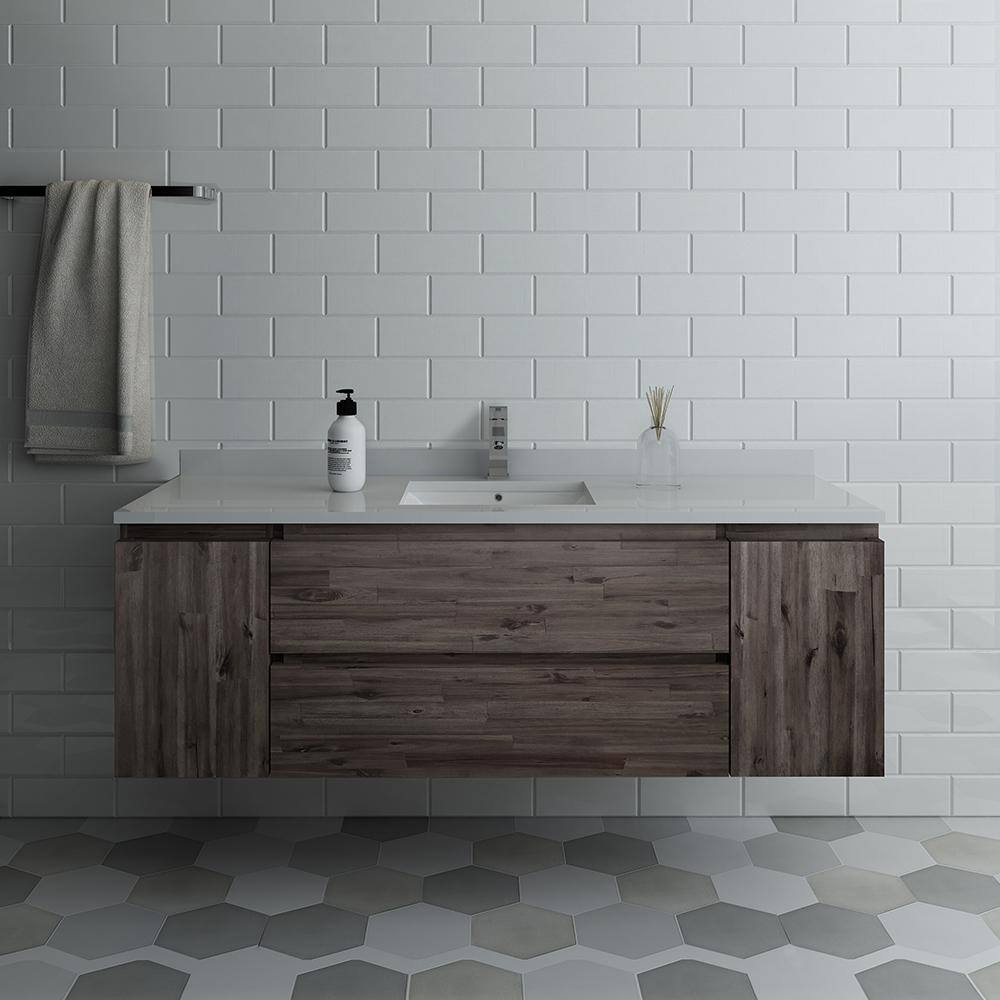Formosa 60'' Brown Wall-Mount Vanity with Quartz Top
